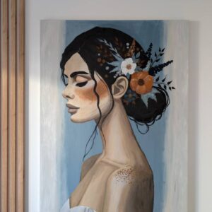 wyciszenie_obraz obraz z kobietą i kwiatami we włosach